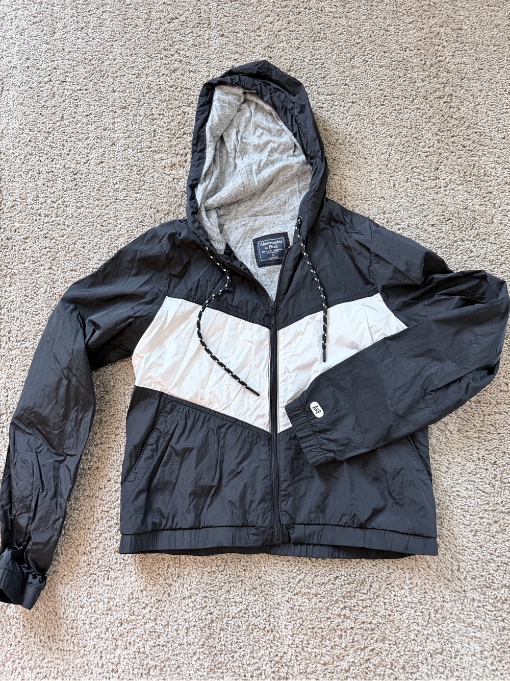 Abercrombie & Fitch Black & White Hooded Windbreaker